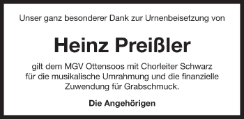Traueranzeige von Heinz Preißler von Pegnitz-Zeitung